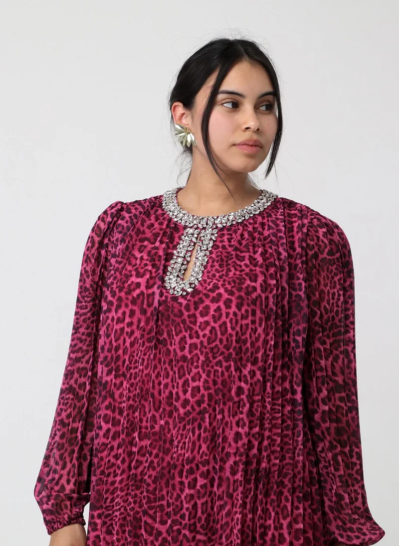 لولا كساديمونت Bougainvillea animal print pleated dress